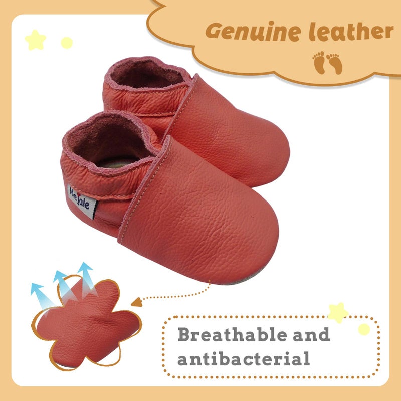 Mejale Baby Soft Soled Leather Moccasins Anti-Slip Infant Toddler Shoes First Walkers(Watermelon Pink,12-18 Mos) - Image 2